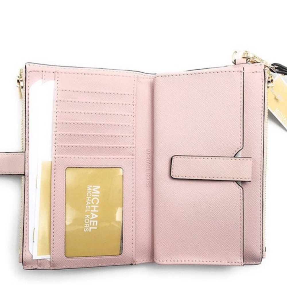 MICHAEL KORS LG Jet Set Double Zip Pink Wristlet - Picture 4 of 11